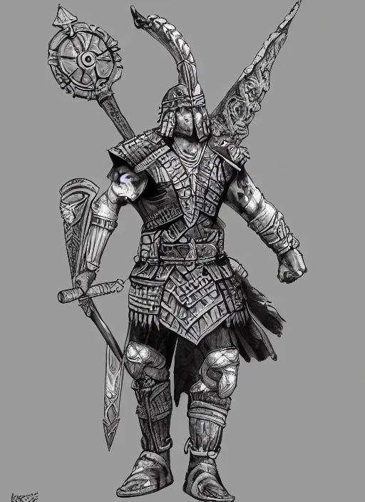 Prompt: warrior inspired by sketch Russian illustrator Roman Papsuev