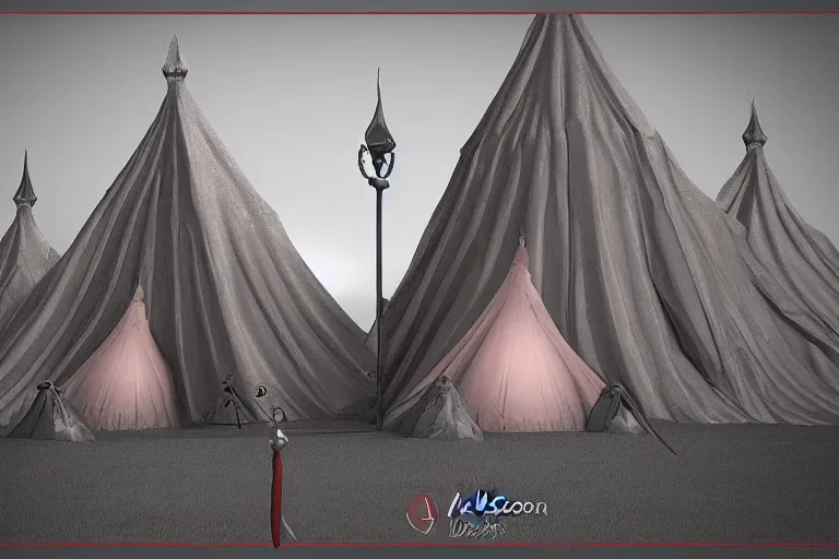 Prompt: 3d sculpt of a huge dark fantasy gothic circus tent, artstaton, digital illustration