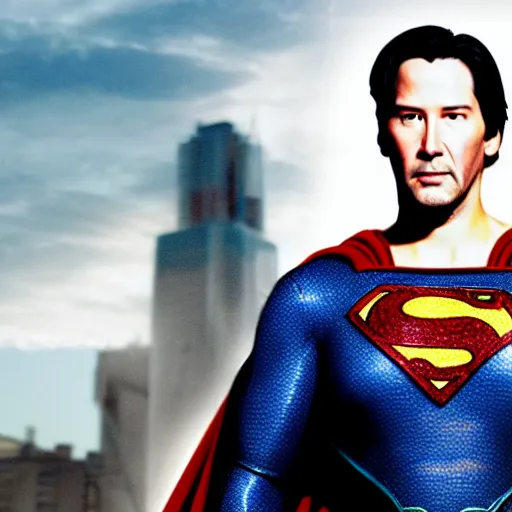 Image similar to keanu reeves as superman, highly detailed, 4 k