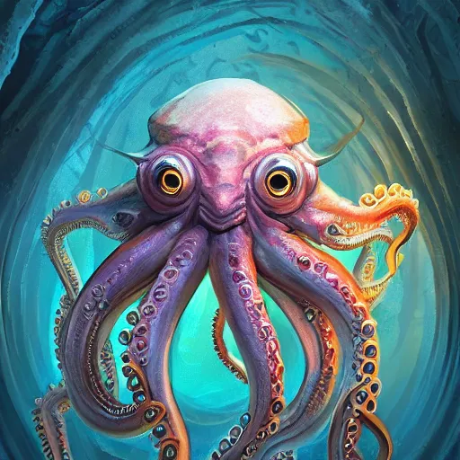 Image similar to Portrait of an Ilithid from dungeons and dragons, a creature with octopus face with tentacles instead of beard and an antropomorphic body, mattepainting concept Blizzard pixar maya engine on stylized background splash comics global illumination lighting artstation lois van baarle, ilya kuvshinov, rossdraws