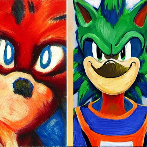 prompthunt: a distorted, surrealist painting of classic Sonic the