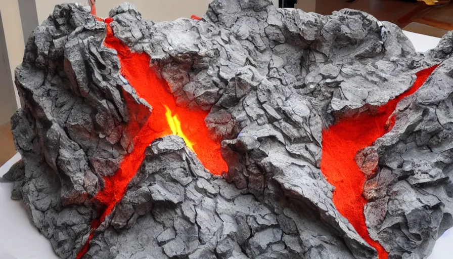 Image similar to diy arts and crafts project of a vulcano, realistic materials, hyperrealistic