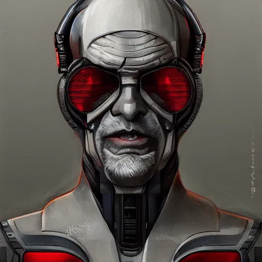 Image similar to A portrait of brutal soviet granddad cyborg by Edurard Nabiullin, Trending on artstation, dark color scheme