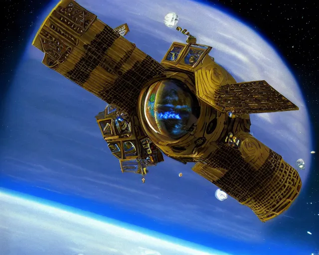 Prompt: babylon 5 in earth orbit, by cameldeath