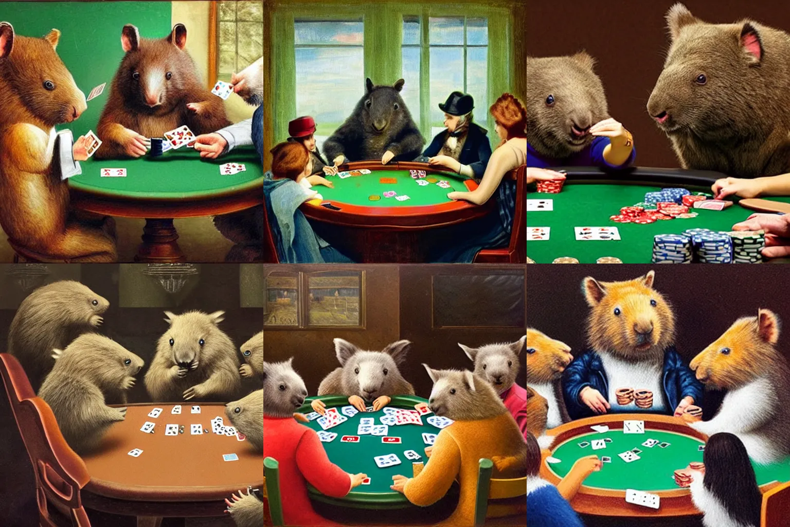 Prompt: wombats playing poker