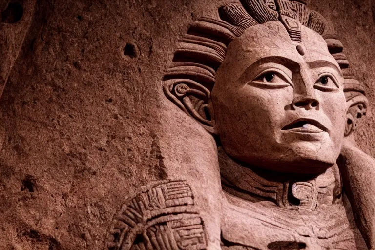 Image similar to elon musk as a beautiful mayan sculpture, statue, dramatic lighting, 4 k, octane,