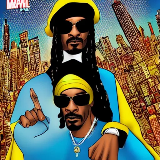 Prompt: '' Snoop dog as a comic super hero, 4k, detailed, photorealistic, NY landscape''