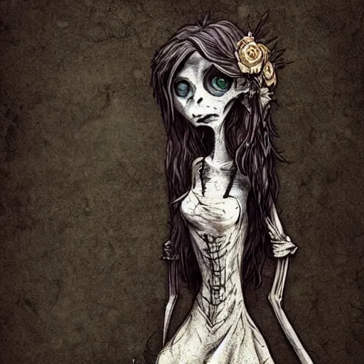 Image similar to grunge cartoon drawing of a plushie by - michael karcz , in the style of corpse bride, loony toons style, horror themed, detailed, elegant, intricate