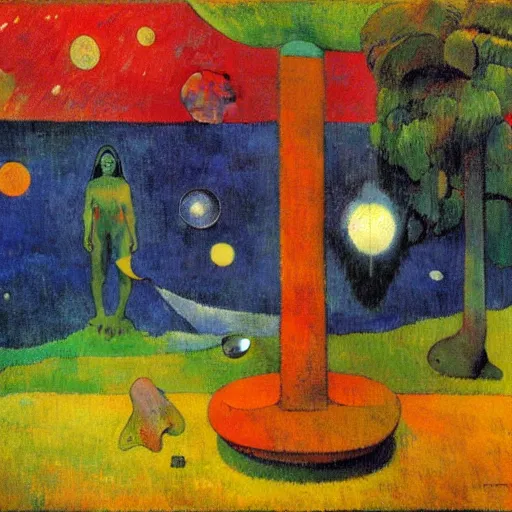 Prompt: Liminal space in outer space by Paul Gauguin