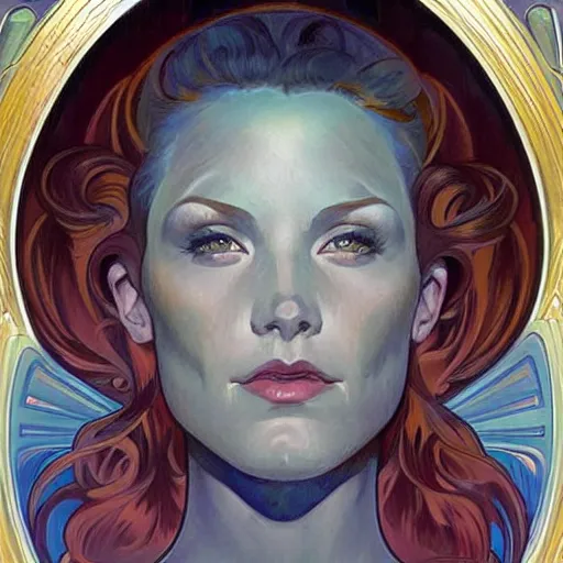 Image similar to a streamline moderne painting in the style of donato giancola, and in the style of charlie bowater, and in the style of alphonse mucha. symmetry, smooth, sharp focus, semi - realism, intricate detail.