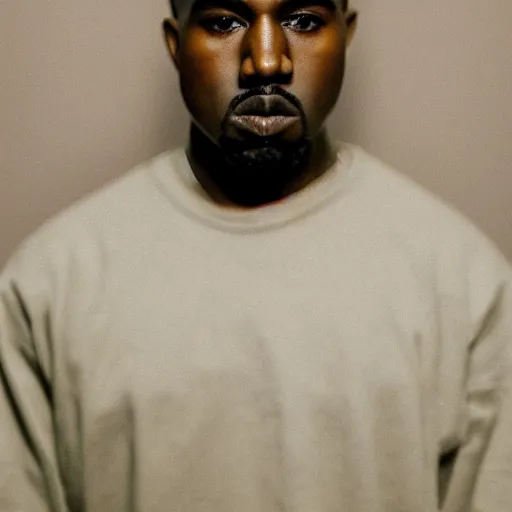 Prompt: the face of young kanye west wearing yeezy clothing at 3 5 years old, portrait by julia cameron, chiaroscuro lighting, shallow depth of field, 8 0 mm, f 1. 8