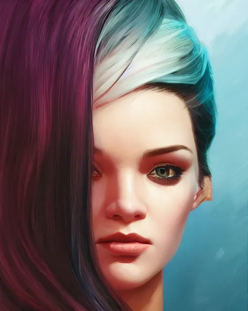 Image similar to half - lizard woman with cute - fine - face, pretty face, oil slick hair, realistic shaded perfect face, extremely fine details, by realistic shaded lighting, dynamic background, poster by ilya kuvshinov katsuhiro otomo, magali villeneuve, artgerm, jeremy lipkin and michael garmash and rob rey, and silvain sarrailh