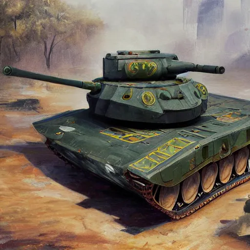 Image similar to a beautiful complex painting of a futuristic tank