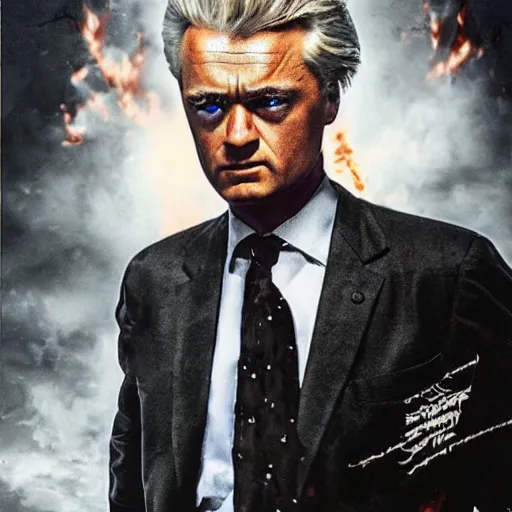 Image similar to geert wilders as terminator, movie poster