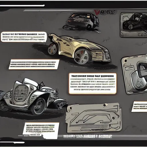 Image similar to car engine car parts concept art card, comic page, dishonored style, ui card