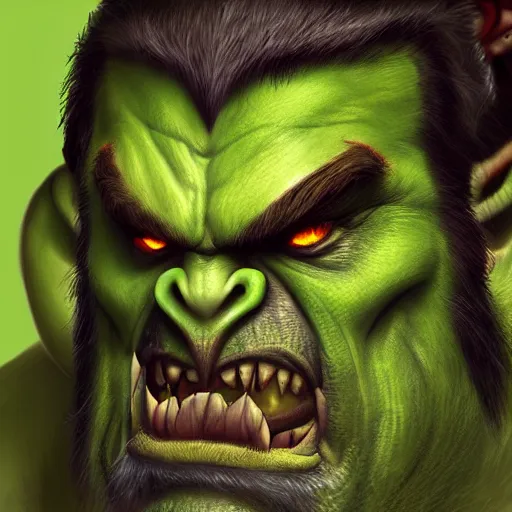 Prompt: Portrait of a Green Angry Orc from Warcraft, high fantasy, matte painting, trending on artstation, artstationHD, artstationHQ