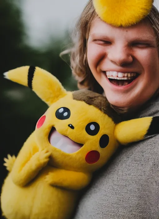 Image similar to a professional photo of pikachu smiling, f / 1. 4, 9 0 mm