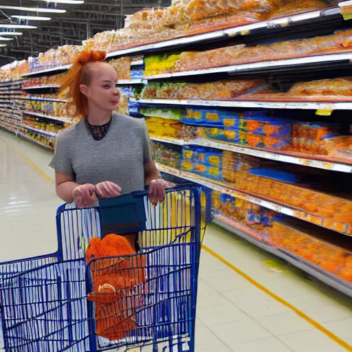 Prompt: orange tabby cat shopping at walmart