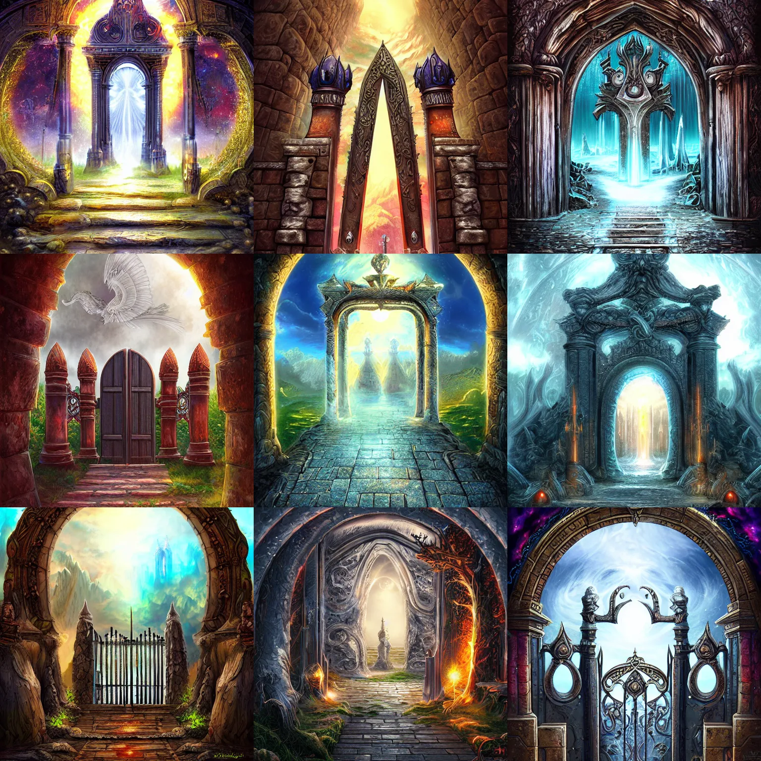 Prompt: The gate to the eternal kingdom of gates, fantasy, digital art, HD, detailed.