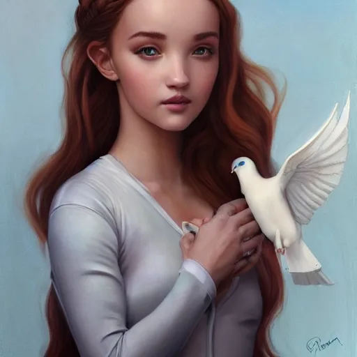 Prompt: tom bagshaw portrait, very beautiful mix of dove cameron madison beer bella poarch in a sailor suit flirting smile, randomly lustrous dyed hair, professionally retouched, focus eyes, ultra realistic soft painting, insanely detailed linework, symmetrical accurate intricate features, behance artstation, 8 k, - signature