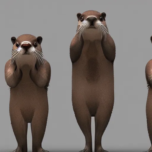 Image similar to anime otters armed to the teeth prepare for battle. path tracing.