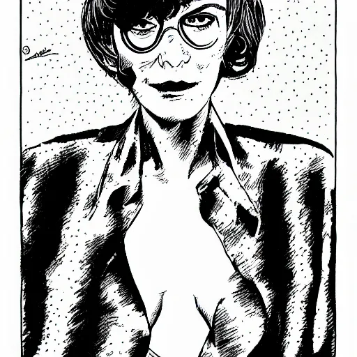 Prompt: lizzy mercier descloux, portrait, by guido crepax