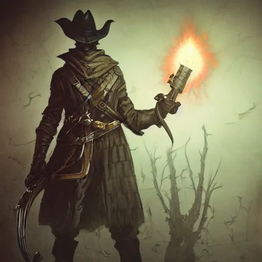 Image similar to hunter from bloodborne holding a torch, concept art by otomo katsuhiro, behance contest winner, retrofuturism, toonami, redshift, official art