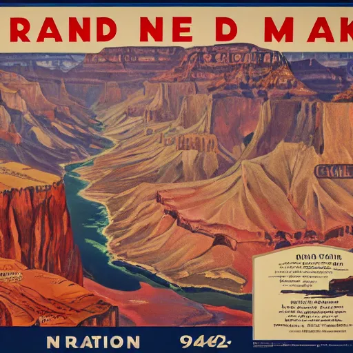 Prompt: 1 9 4 0 s national park poster of grand canyon