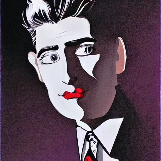 Prompt: dale cooper from twin peaks by dave mckean, hayao miyazaki, dramatic lighting, retro futurism, 5 0 s aesthetic,