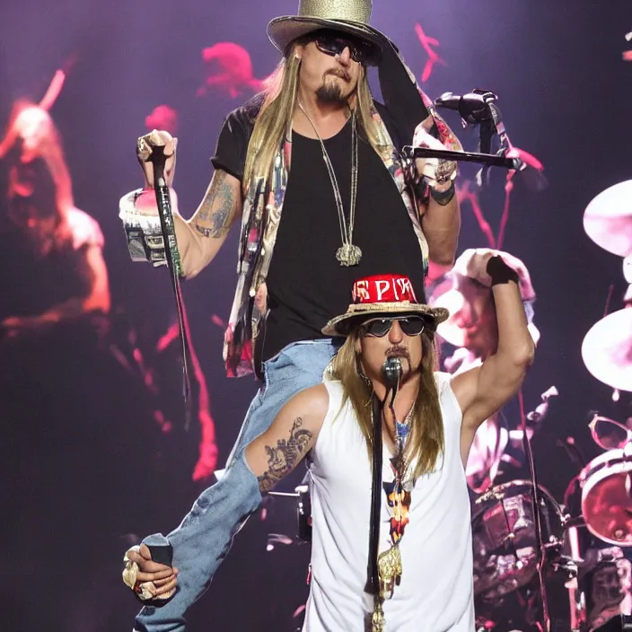 Image similar to kid rock dropping a deuce on stage realistic, movie still, 8 k,