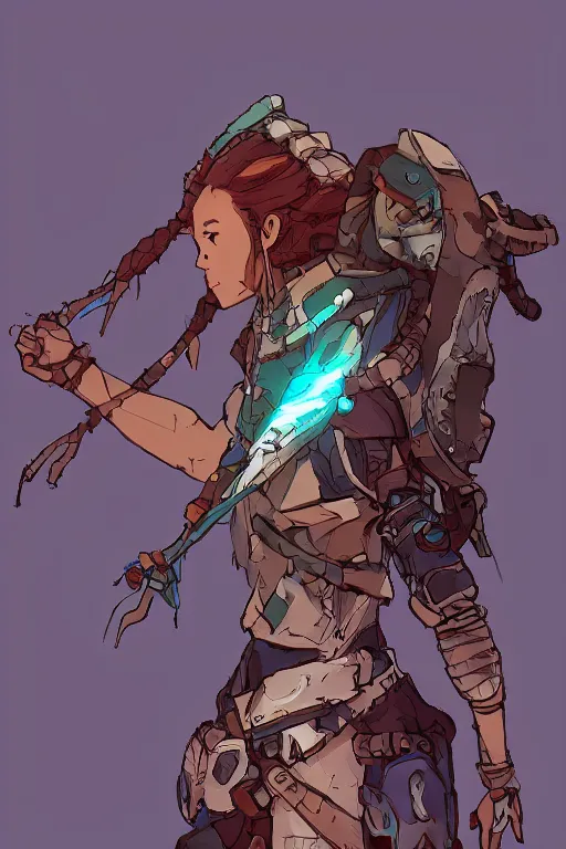 Image similar to combination suit armor aloy horizon forbidden west horizon zero dawn robot ninja mask helmet backpack tribal, art gta 5 comics, official fanart behance hd artstation by jesper ejsing, by rhads, makoto shinkai and lois van baarle, ilya kuvshinov, ossdraws radiating a glowing aura cgi rtx 2 0 2 2