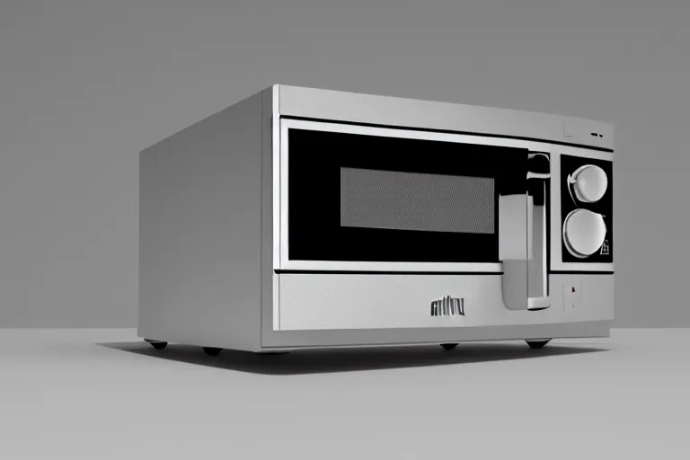 Prompt: Gorgeous render of the iconic Braun Microwave designed by Dieter Rams