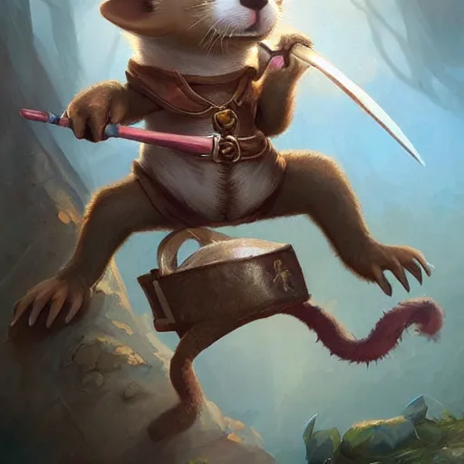 Prompt: cute little anthropomorphic ferret [ thing ], wielding a magic staff, tiny, small, short, wizard robe, cute and adorable, pretty, beautiful, dnd character art portrait, matte fantasy painting, deviantart artstation, by jason felix by steve argyle by tyler jacobson by peter mohrbacher, cinema