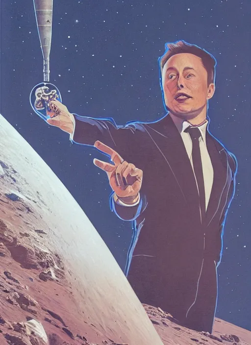 Image similar to ( ( ( portrait of elon musk ) ) ) by chesley bonestell, spacex, mars mission,