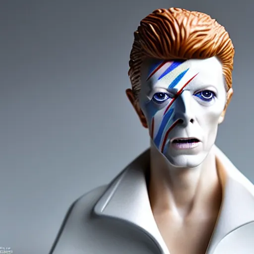 Prompt: a porcelain figurine of david bowie, product shot