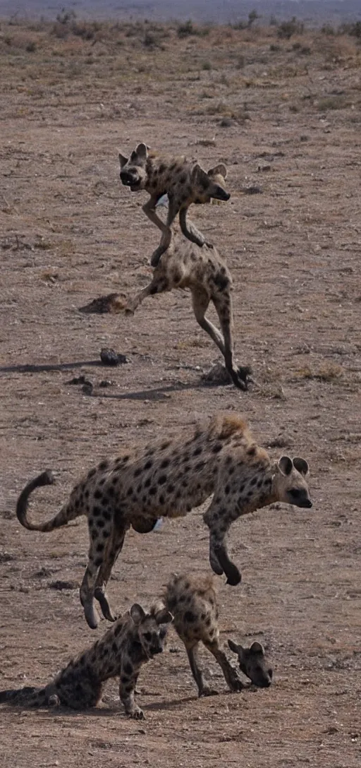 Image similar to hyena with a super long neck extending into the sky,