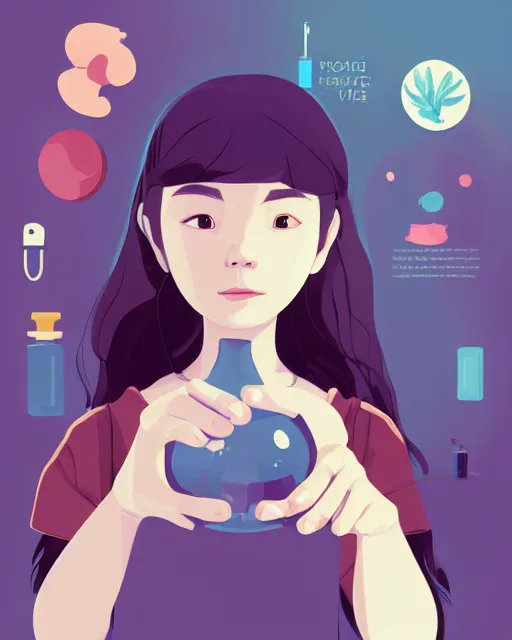 Image similar to a little girl is doing a science experiment. clean cel shaded vector art. minimalist illustration art by lois van baarle, artgerm, helen huang, by makoto shinkai and ilya kuvshinov, rossdraws