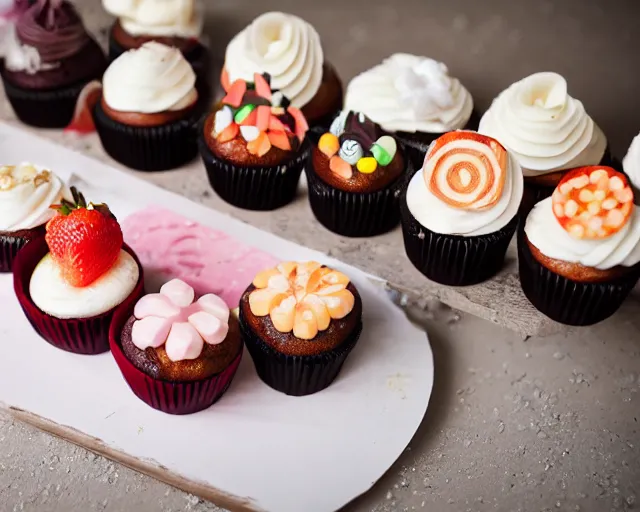 Prompt: dslr food of delicious cupcakes with slices of picke on them, 8 5 mm f 1. 4