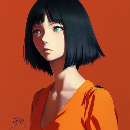 Prompt: manga girl in a orange dress, fine - face, gravure model, realistic shaded perfect face, fine details. anime. realistic shaded lighting poster by ilya kuvshinov katsuhiro otomo ghost - in - the - shell, magali villeneuve, artgerm, jeremy lipkin and michael garmash and rob rey