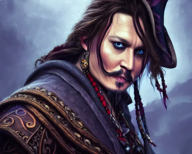 Image similar to photography of johnny depp, deep focus, d & d, fantasy, intricate, elegant, highly detailed, digital painting, artstation, concept art, matte, sharp focus, illustration, hearthstone,