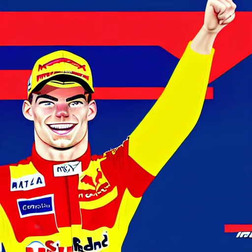 Prompt: a cartoon portrait of max verstappen, formula 1 world champion, high details, 4 k, digital art