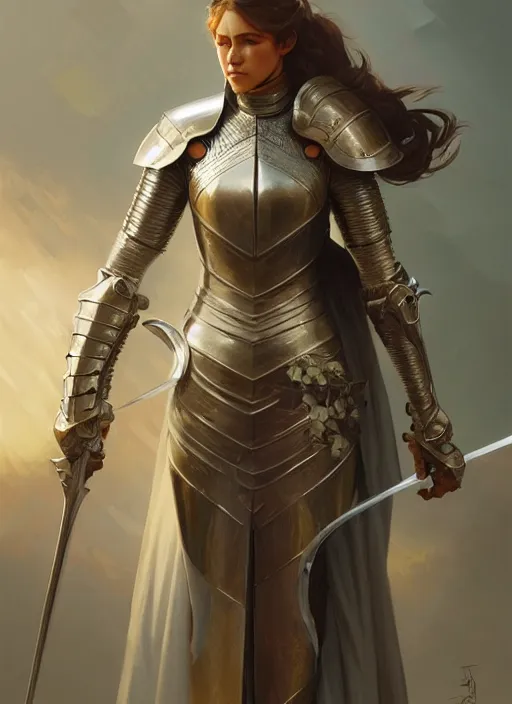 Prompt: a female knight from europe, highly detailed, digital painting, artstation, concept art, wallpaper, smooth, sharp focus, illustration, art by artgerm and greg rutkowski and alphonse mucha