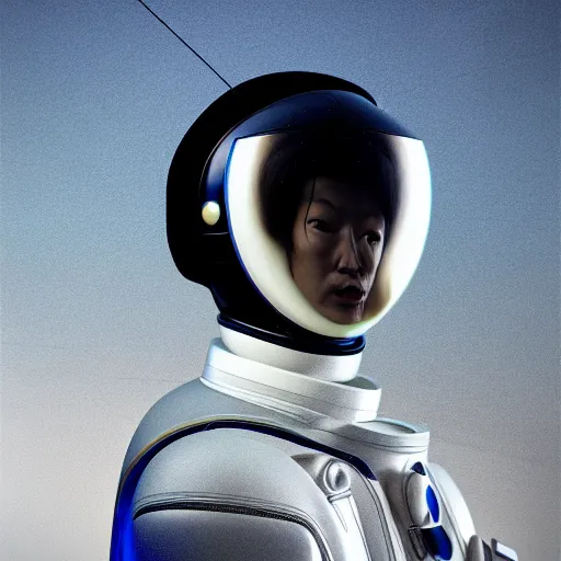 Prompt: hyperrealism aesthetic close - up photography computer simulation visualisation in araki nobuyoshi style of parallel universe movie scene with detailed stylish neofuturistic horse riding on a astronaut and wearing neorofuturistic sci - fi laboratory uniform designed by josan gonzalez. hyperrealism photo on pentax 6 7, by giorgio de chirico volumetric natural light rendered in blender