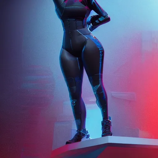 Image similar to 3 d video game style, nicki minaj wearing nike acronym techwear bodysuit, with yeezy shoes, dynamic pose, body shot, hyperealistic, futuristic, cyber, highly detailed, character art, trending on artstation, octane render, dynamic lighting, beautiful, beautiful colors, seductive