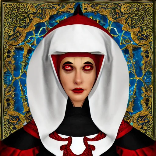 Image similar to beautiful female character inspired by venice carnival and nun | | digital artwork made by greg rutswork and lois van barlee, symmetrical, anatomically correct