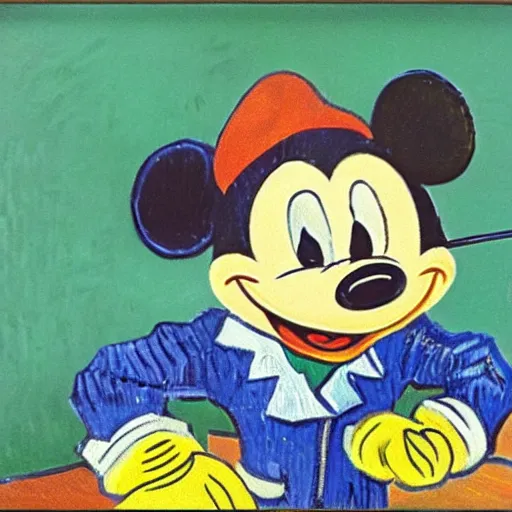 Prompt: mickey mouse painted by vincent van gogh, oil - on - canvas, highly detailed, 8 k