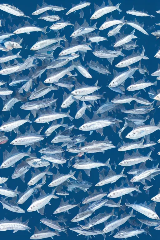 Image similar to a beautiful collage on paper of a school of mackerel, 8 k, frostbite 3 engine, cryengine, dof, trending on artstation, digital art by robert gibbings, crepuscular ray