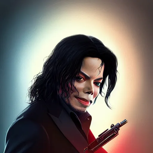 Image similar to Michael Jackson as John Wick, western, D&D, fantasy, intricate, elegant, highly detailed, digital painting, artstation, concept art, matte, sharp focus, illustration, art by Artgerm and Greg Rutkowski and Alphonse Mucha