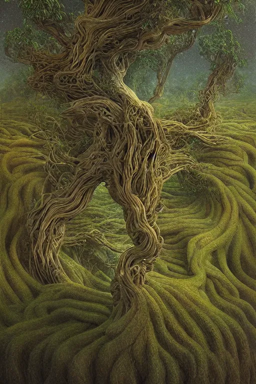 Image similar to Intricate stunning highly detailed mother earth, 🌱, by agostino arrivabene and Vladimir Kush, surreal, digital painting, ultra realistic, dramatic lighting, twisted vines, lush plants, pristine water, artstation