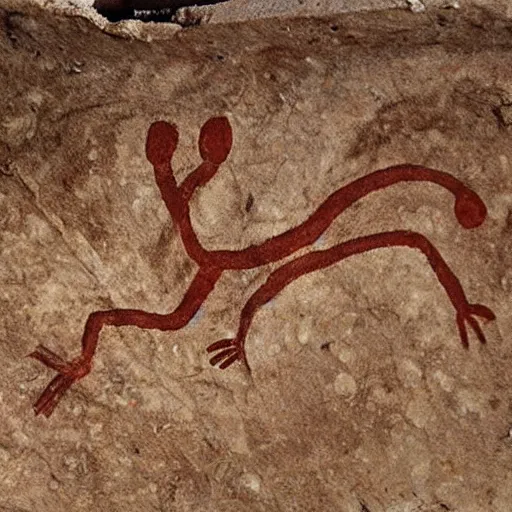 Prompt: a neolithic cave painting of the Geico Lizard